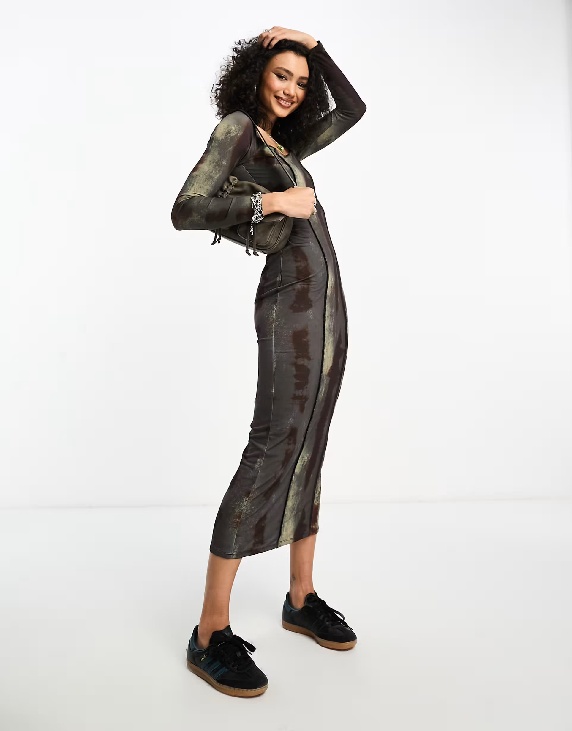 COLLUSION square neck abstract print maxi dress in gray | ASOS (Global)