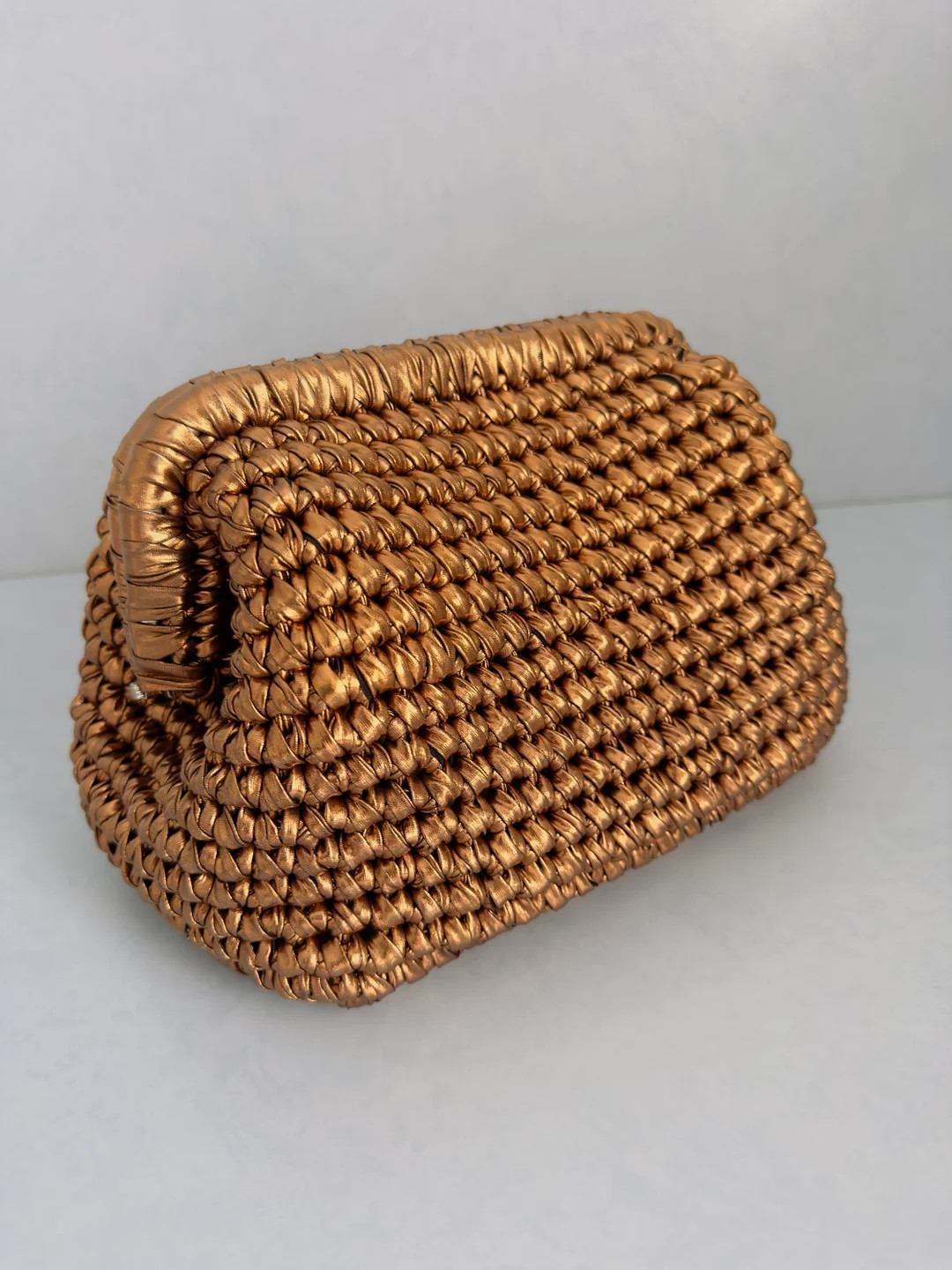 Crochet Clutch Bag Bronze Metallic Clutch Bag Raffia Clutch - Etsy | Etsy (US)