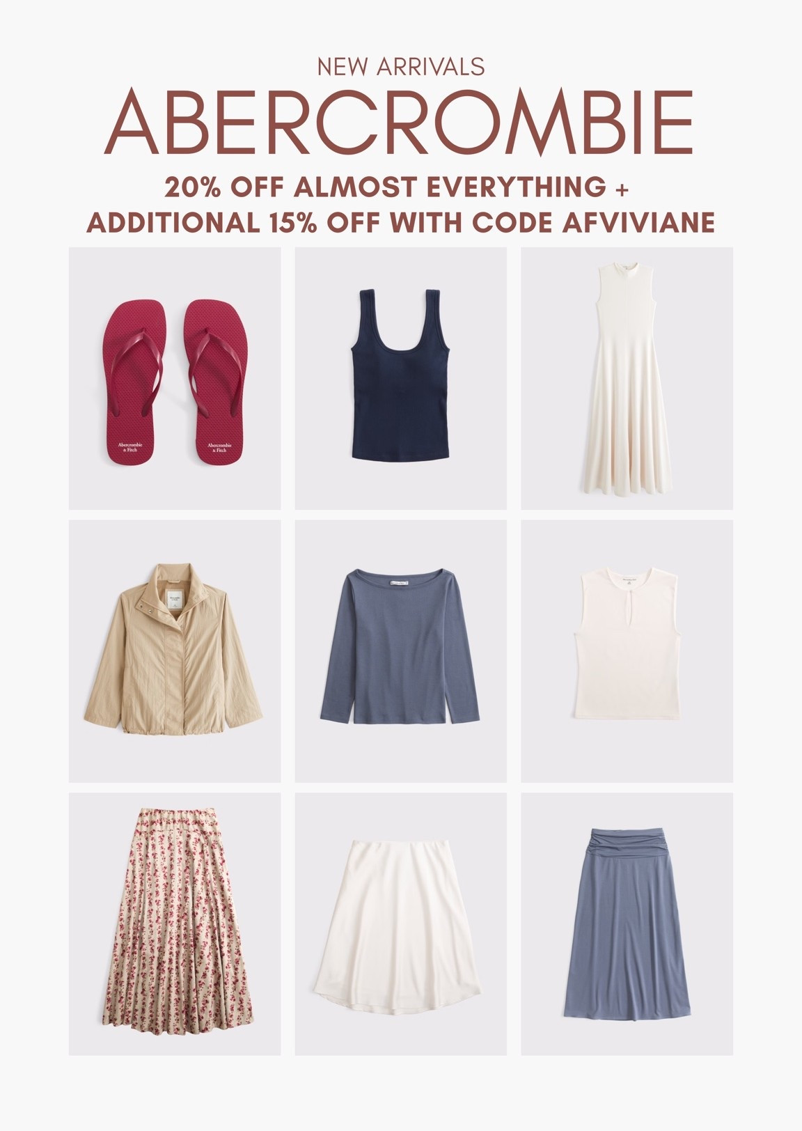 [7/16/26] @abercrombie new arrivals I’m loving. Currently wearing a small in most bottoms/dresses and medium in tops at 32 weeks! 

*use code AFVIVIANE to get an additional 15% off almost everything in stores and online at checkout from July 16, 2026 to July 20, 2026 in US/CA. Exclusions apply. See details online.

#LTKSeasonal #LTKSaleAlert #LTKBump