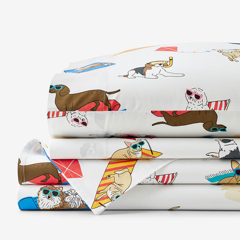 Sandcastle Dog Classic Cool Percale Bed Sheet Set - Twin | The Company Store