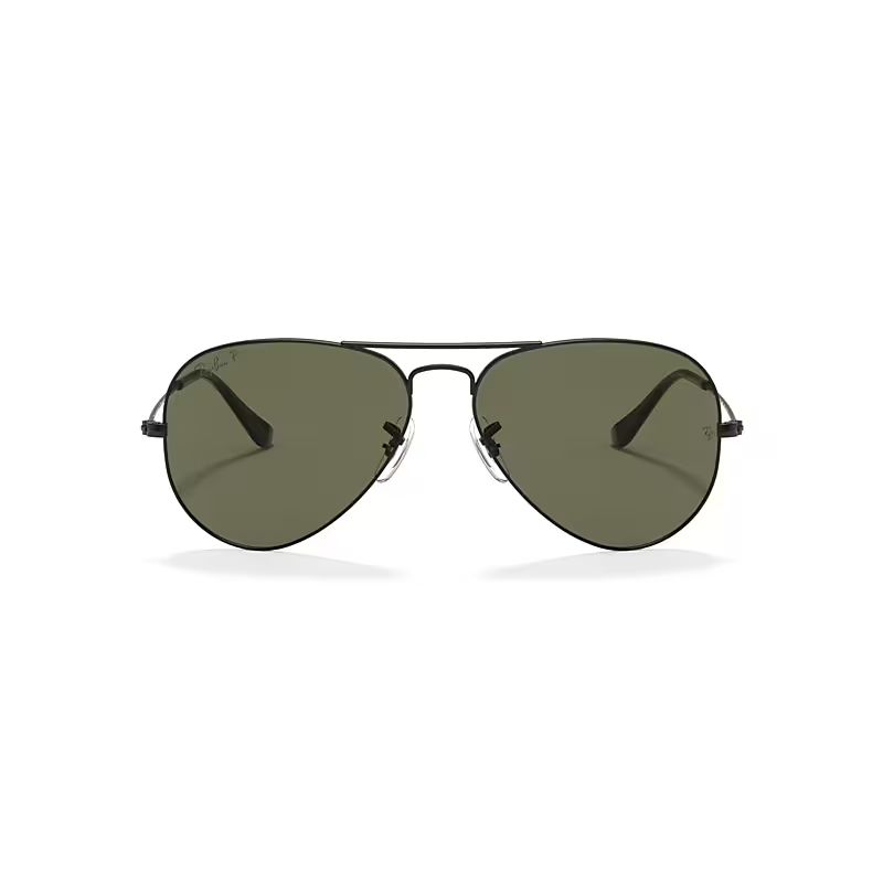 Ray-Ban Aviator Classic Sunglasses Black Frame Green Lenses Polarized 58-14 | Ray-Ban (US)