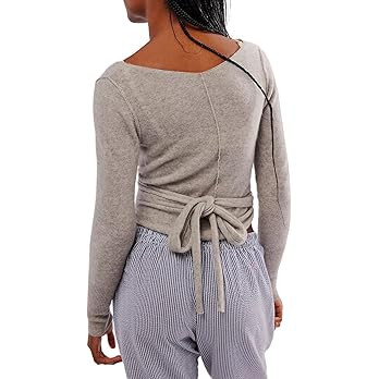 Women Wool Tie Front Tops Crop Top Solid Long Sleeve Solid V Neck Lightweight Crochet Cardigan Cr... | Amazon (US)