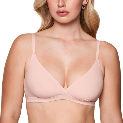 INLYRIC Women's Inbarely Triangle Bralette Comfortable Unlined V Neck Wireless Smoothing Bra Top Stretch Gentle Rose Small | Amazon (US)