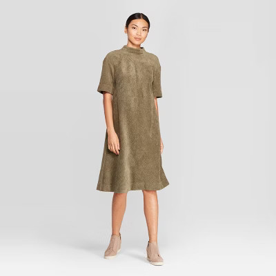 Women's Elbow Sleeve Mock Turtleneck Corduroy Dress - Prologue™ Olive | Target