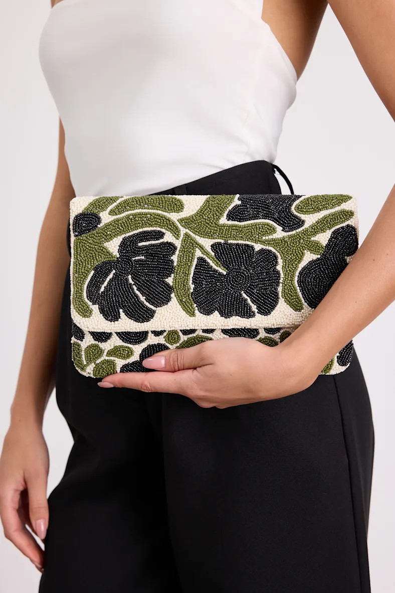 Aurelia Cream Multi Floral Beaded Crossbody Clutch | Lulus