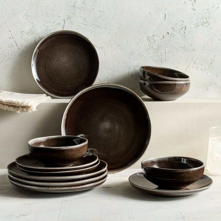 Better Homes & Gardens Brooks 12-Piece Stoneware Dinnerware Set, Gray | Walmart (US)