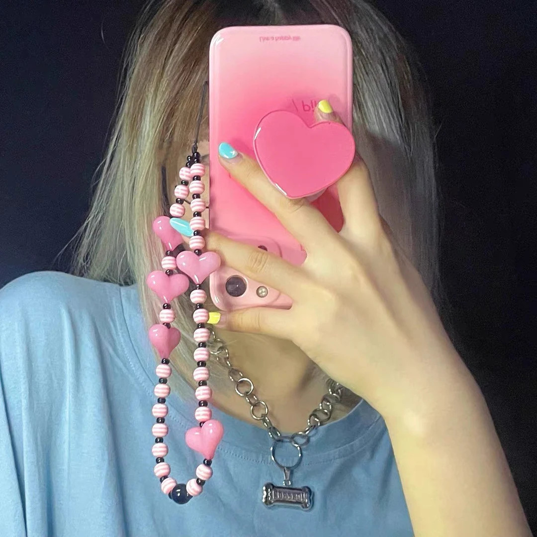 Trendy 90s/Y2K Phone Chain, Hearts Phone Charm Chain, Beaded Phone Strap, Phone Case Chain, Phone... | Etsy (US)