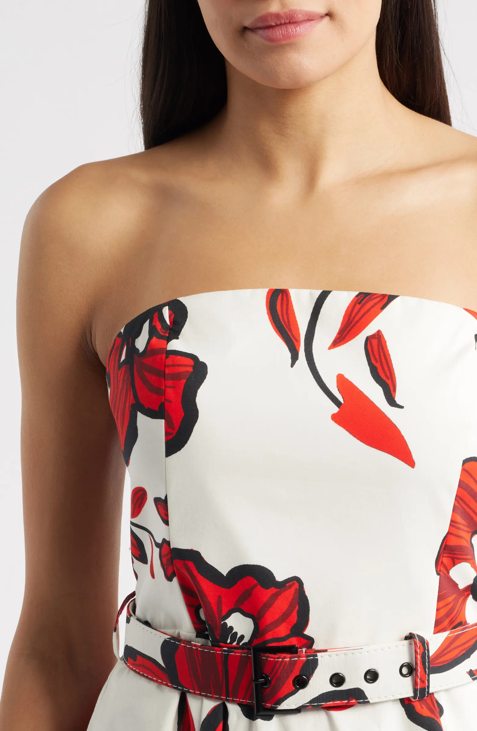 Strapless Belted Stretch Cotton Dress | Nordstrom