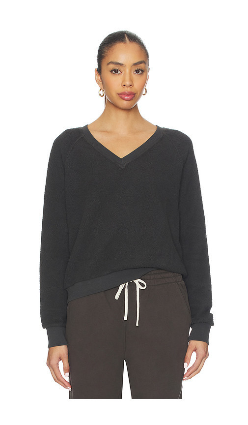 perfectwhitetee Zuri Reverse Fleece V Neck Sweatshirt in Black. Size S. Also in L, M, XS. | Revolve Clothing (Global)