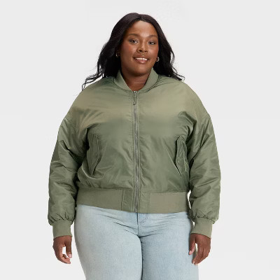 Women's Satin Bomber Jacket - Universal Thread™ Olive Green XXL | Target