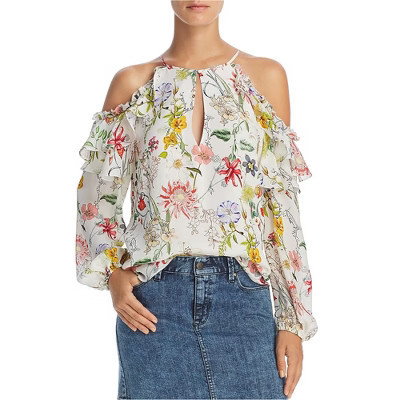 Parker Womens Abby Floral Cold Shoulder Blouse, sangria, X-Small | Target