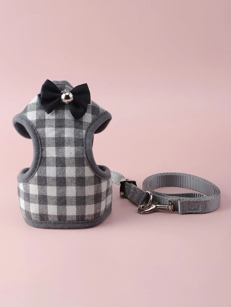 1pc Gingham Dog Vest Harness With Leash | SHEIN