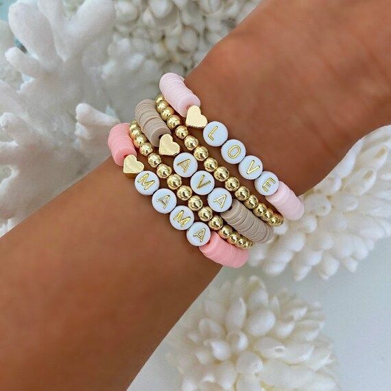 Sweetheart Heishi Bracelet | Personalized Name Bracelets | Custom Word Heishi Beaded Bracelets | ... | Etsy (US)