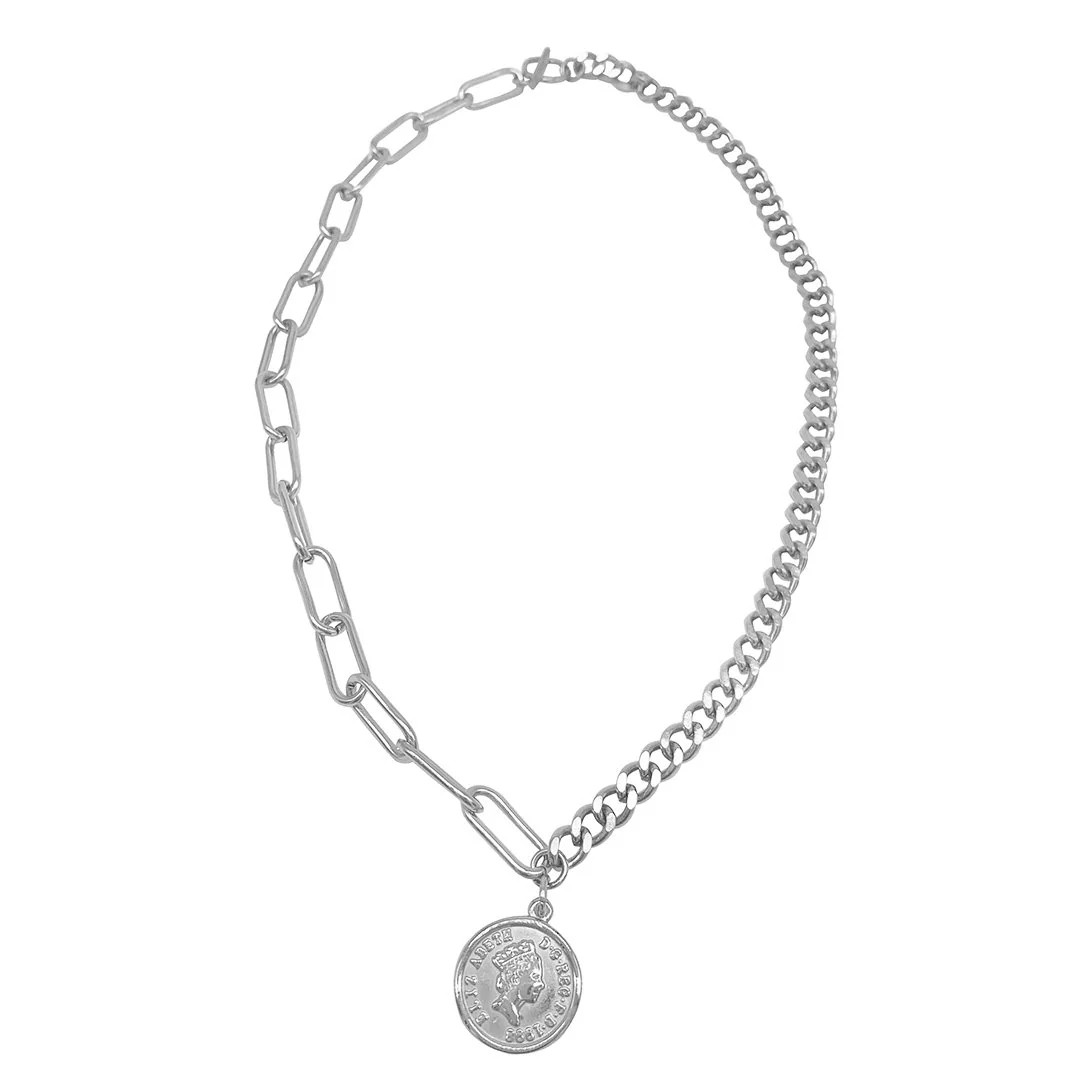 Adornia Coin Mixed Chain Necklace silver | Shop Simon