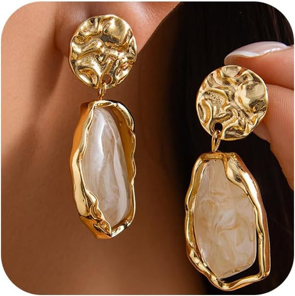 Dainty Irregular Crystal Drop Dangle Earrings for Women Trendy, Statement Chunky 14K Gold Dangly ... | Amazon (US)