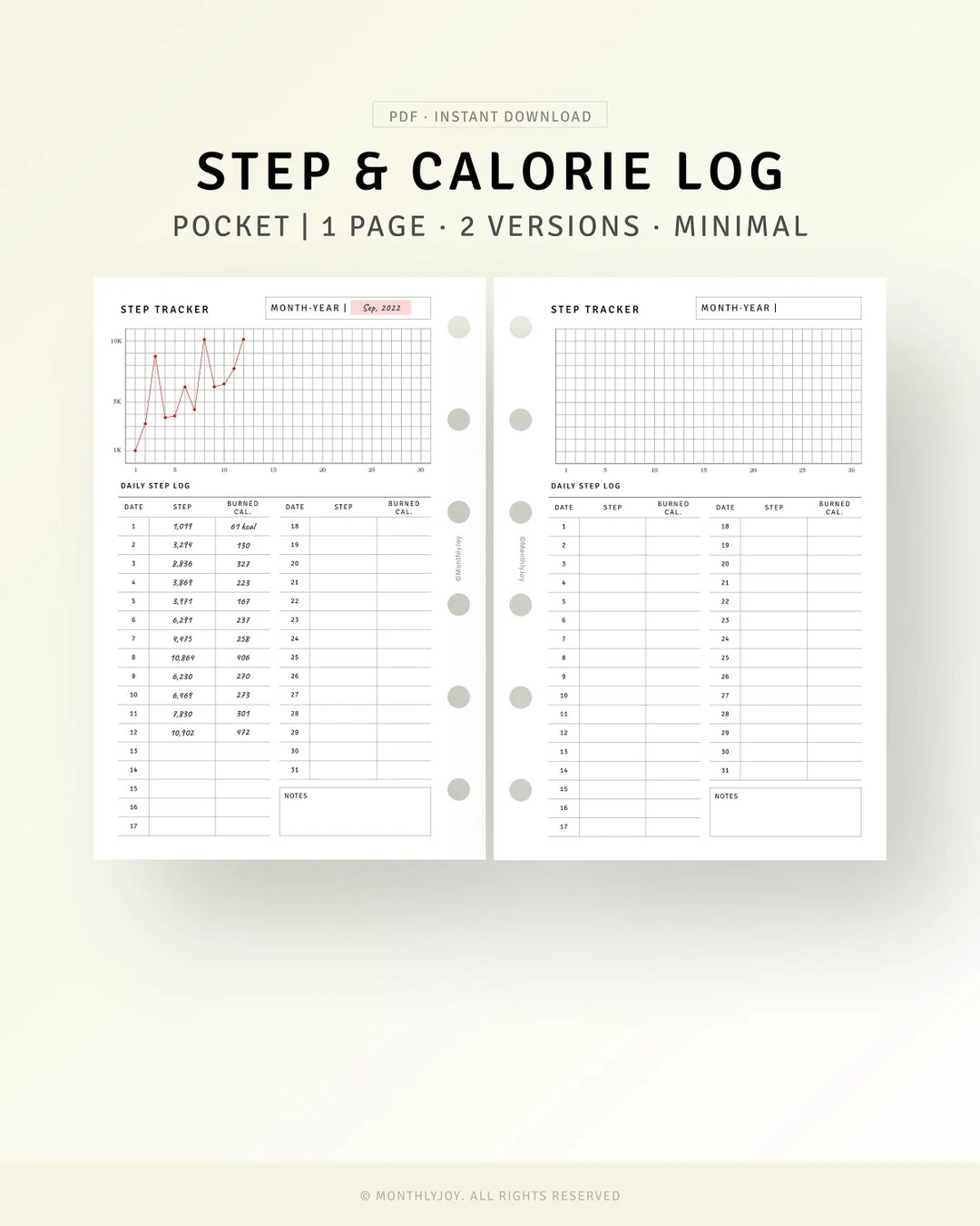 Daily Step Record Printable Pocket Ring Inserts, Cardio Workout Journal, Weight Loss Walking Log,... | Etsy (Global)