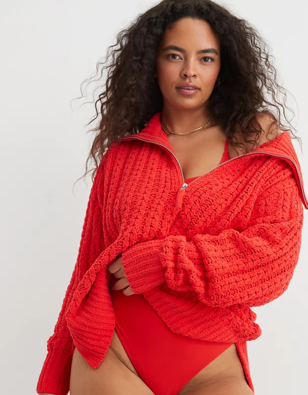 Aerie Cable Car Quarter Zip Sweater | Aerie