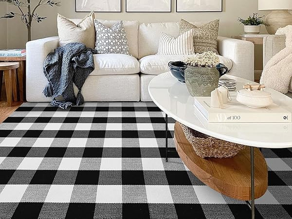 IOHOUZE Cotton Buffalo Plaid Check Rug Outdoor Doormat 27.5 x 43 Inches Washable Woven Outdoor In... | Amazon (US)