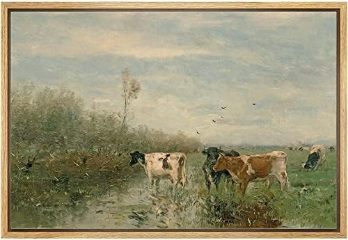 wall26 Framed Canvas Print Wall Art Pastel Valley Cow Farm Field Landscape Nature Wilderness Illu... | Amazon (US)