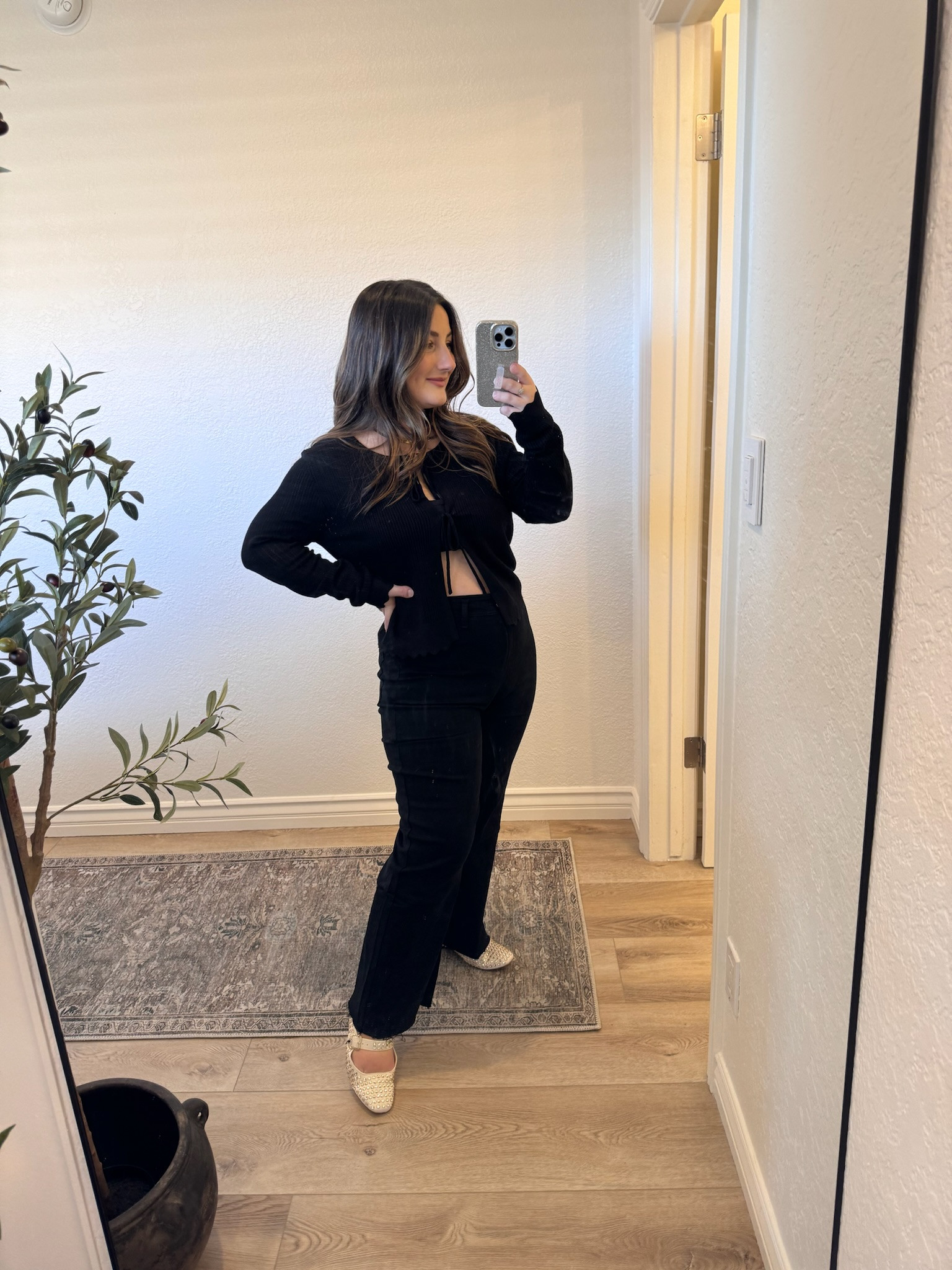 All black 🖤 cardigan size small, pants size medium, flats tts 

Petite friendly outfit 

#LTKStyleTip #LTKFindsUnder50 #LTKSeasonal