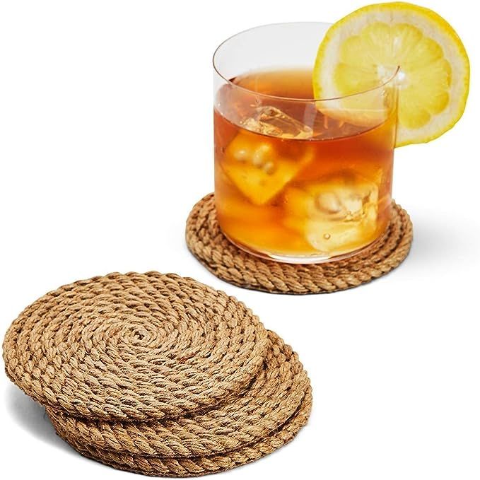 Two's Company Full Circle Jute Rope Coasters, Set of 4, 4.25-inch Diameter, One Size, Brown | Amazon (US)