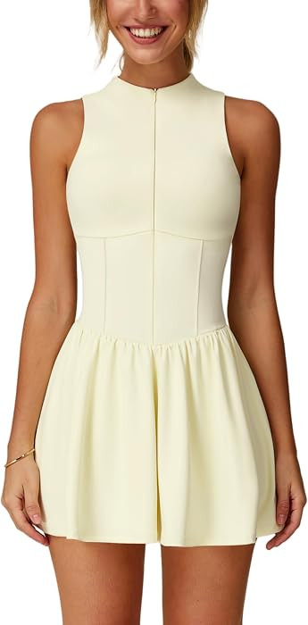 ABOCIW Womens Zip Front Tennis Dress High Neck Sleeveless Workout Golf Dresses Build in Shorts with Pockets | Amazon (US)