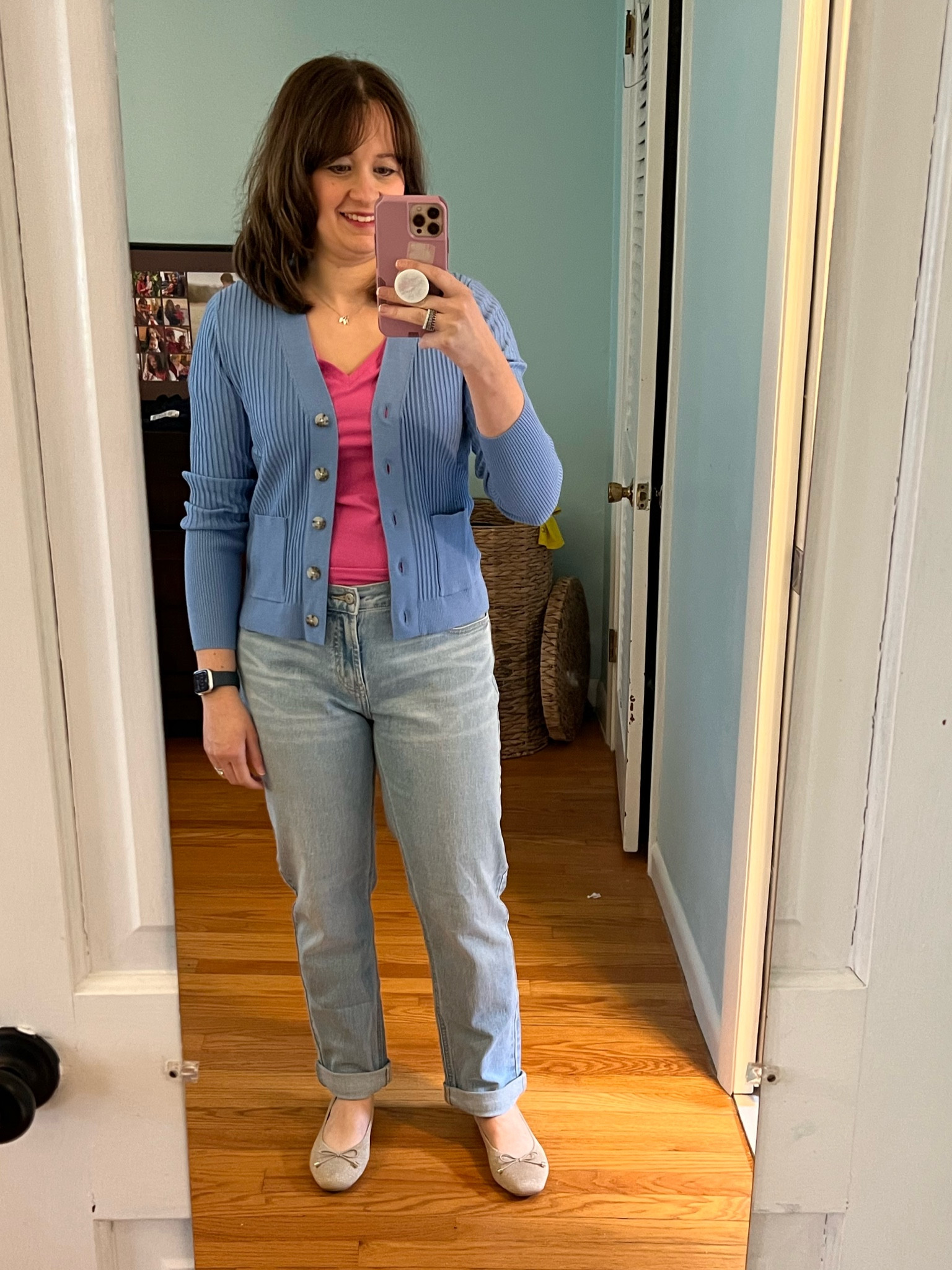 Sweater is between cornflower and hyacinth.  Beautiful for light, true, and cool summers.

Fits TTS.  If you want to be able to button it up, I’d size up one.

#hocsummer #coolsummer #lightsummer #softsummer #pastelsummer #darksummer #brownsummer #sweetpeasummer #summerpalette #summerfinds

#LTKworkwear #LTKsalealert #LTKSeasonal