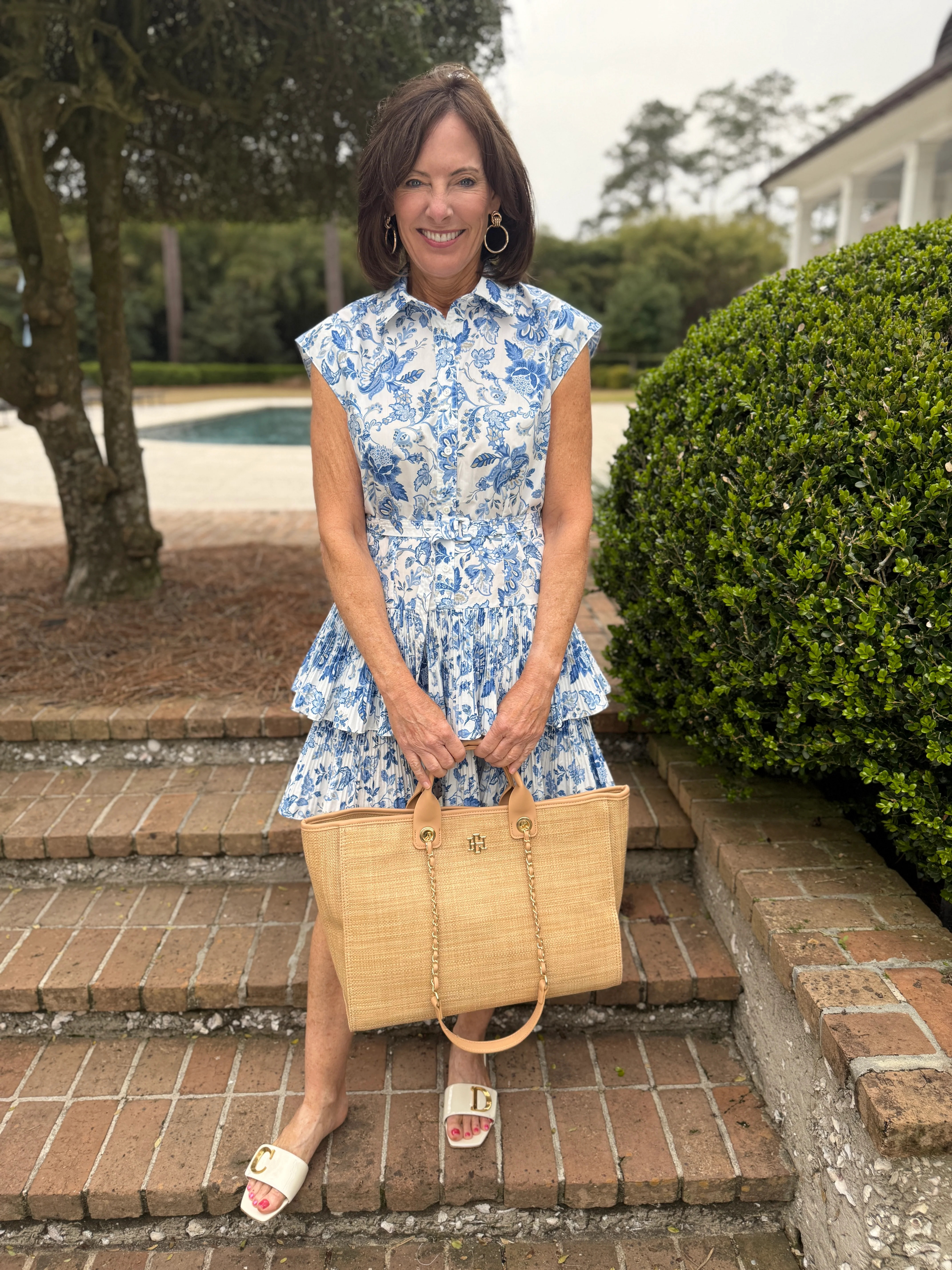 Brienne Blue Floral Pleated Mini Dress | Caroline Hill