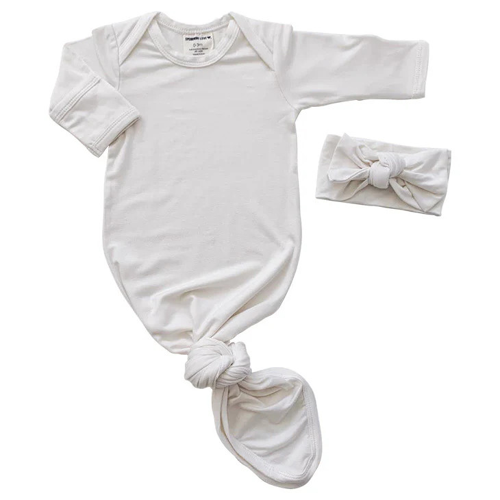 Knotted Gown & Bow Set, Cloud White | SpearmintLOVE