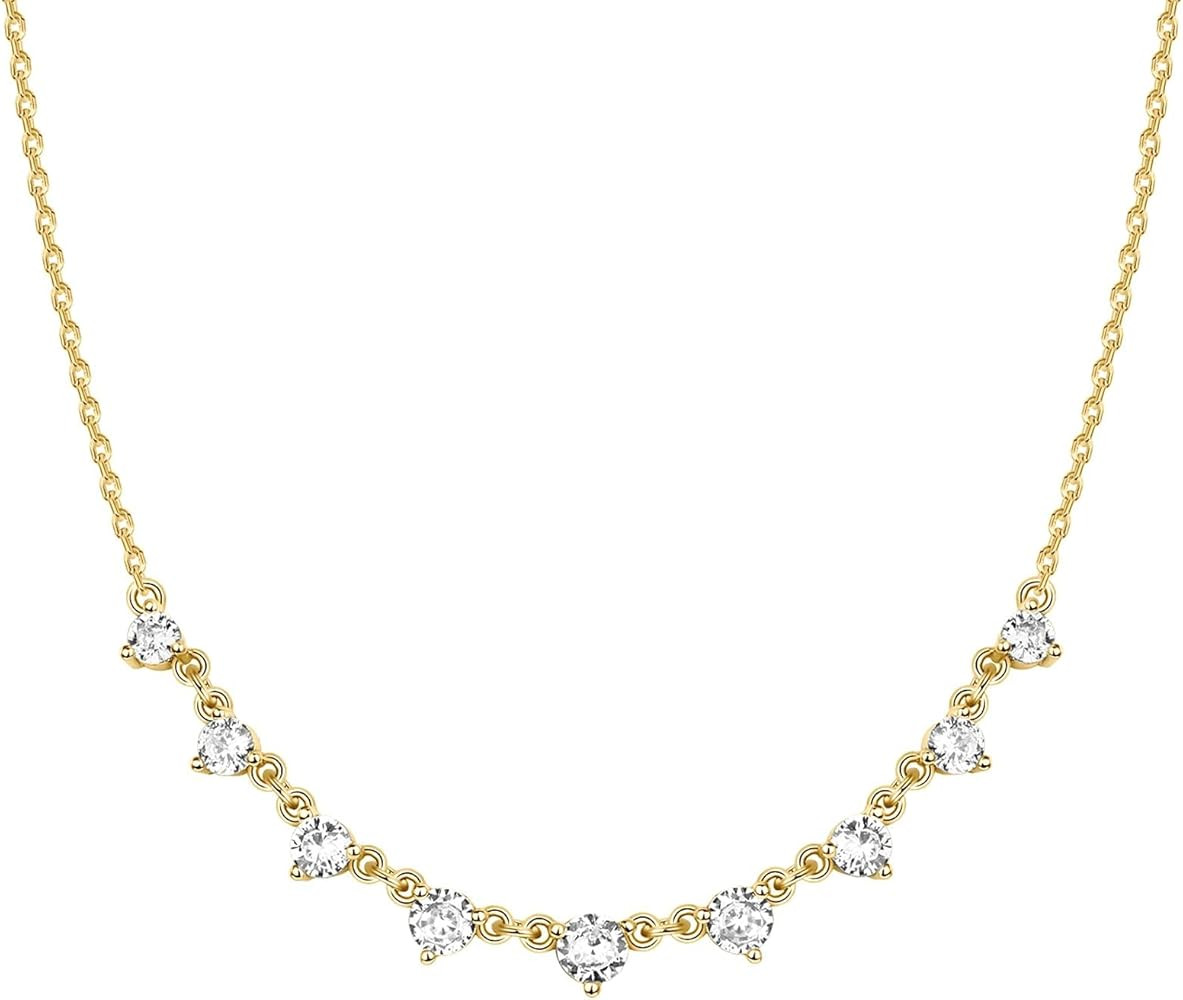 PAVOI 14K Gold Plated Station Necklace | Simulated Diamond BTY Necklace | Womens CZ Chain Necklac... | Amazon (US)