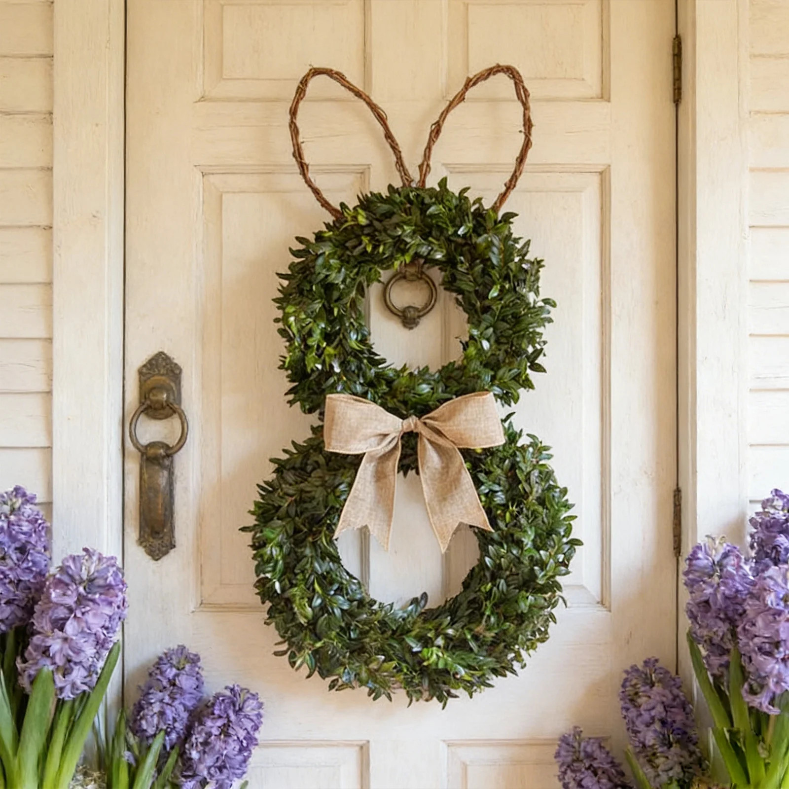 Japceit Easter Bunny Ear Wreath, Front Door Hanging with Green Leaves and Bow, Spring Decoration ... | Walmart (US)