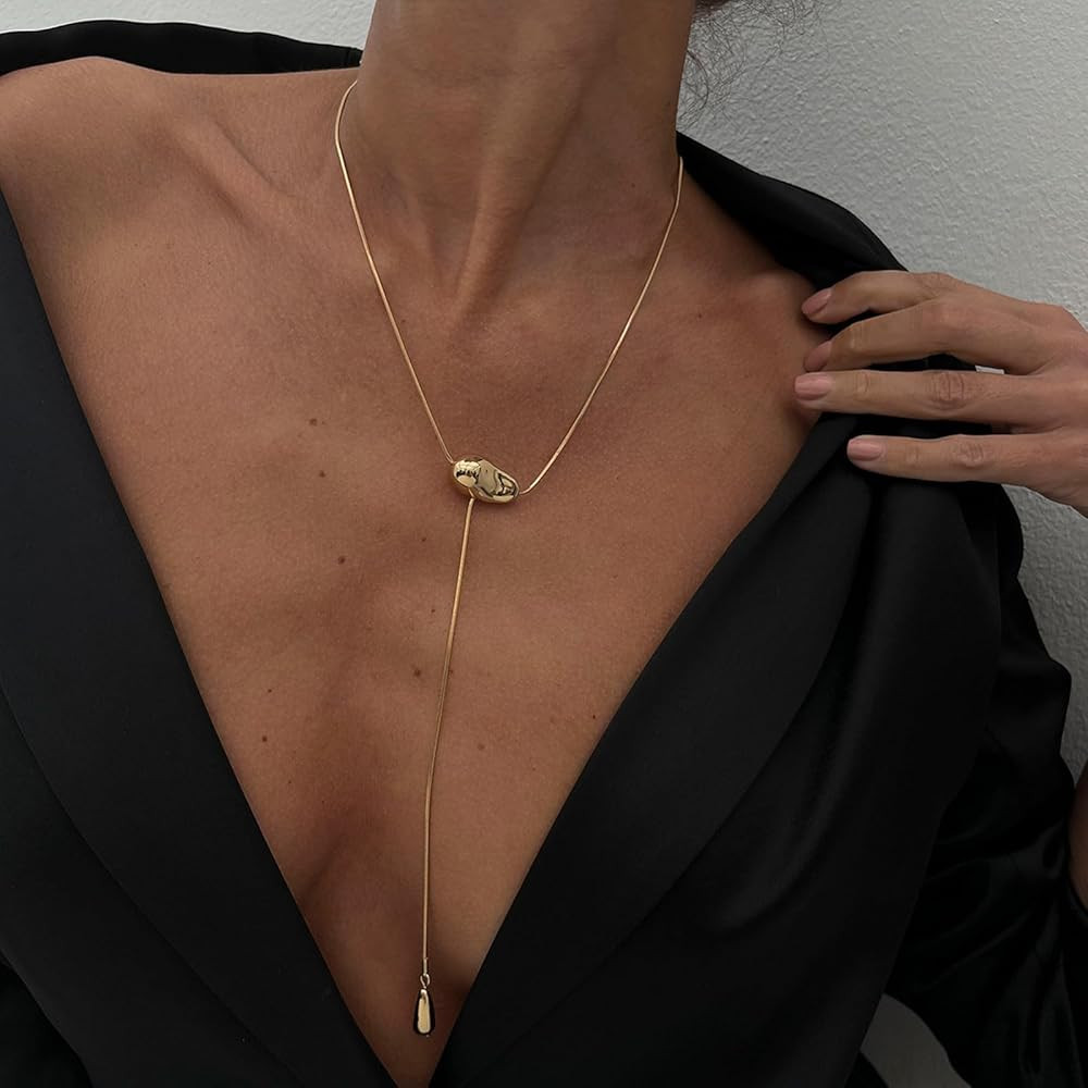 Gold Bean Necklaces for Women Clavicle Chain Y Shaped Necklace Hypoallergenic Jewelry Gifts Dresses Accessories | Amazon (US)