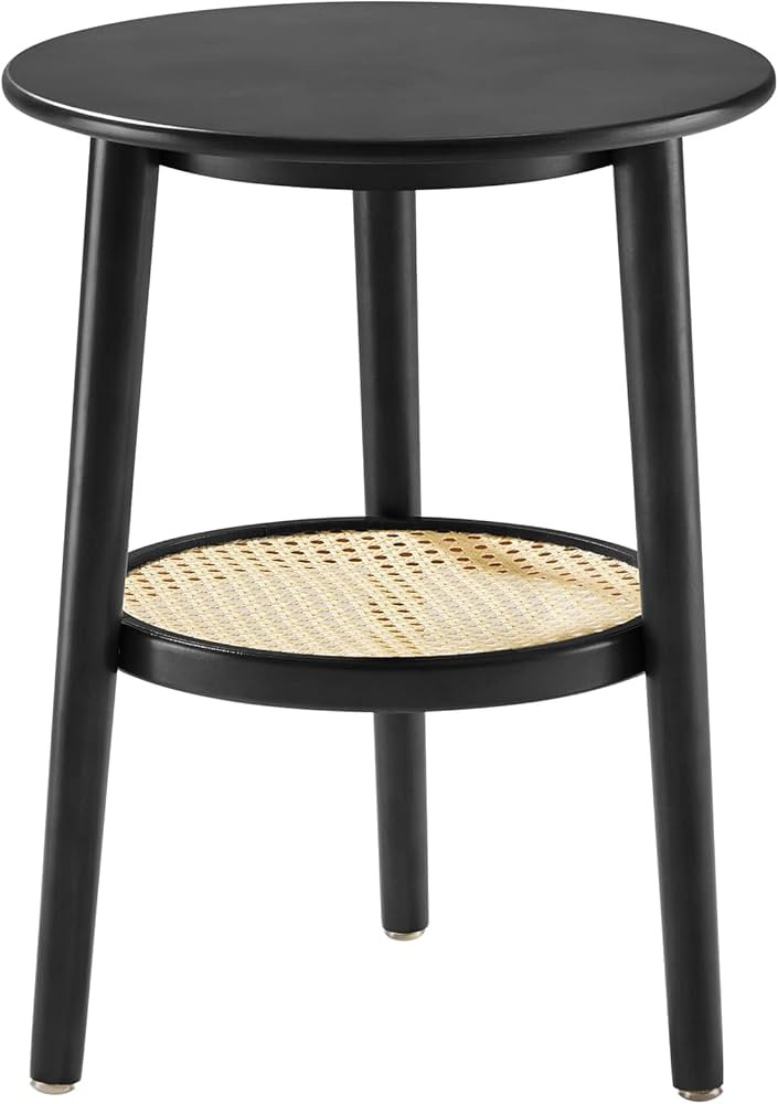 Apicizon 2 Tier Round End Table, Black Rattan Nightstand Bedside Table with Storage, Boho Side Ta... | Amazon (US)