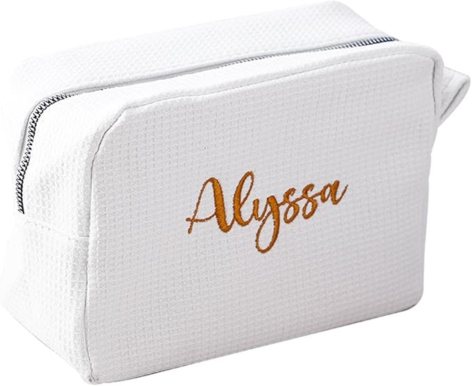 GOPHIE Personalized Embroidered Makeup Bag,Custom Waffle Fabric Cosmetic Pouch for Women, Travel ... | Amazon (US)