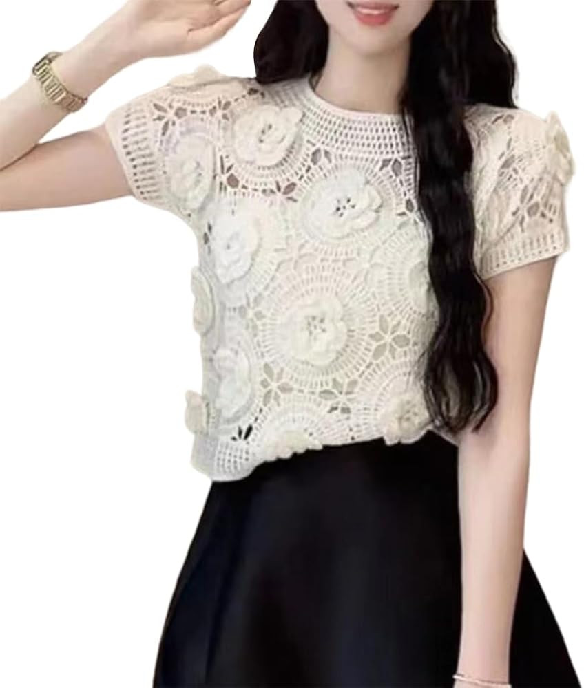 Elegant Hollow Out Crochet Knitwear Top with Long Sleeves for Women Soft and Comfortable Blouses ... | Amazon (US)