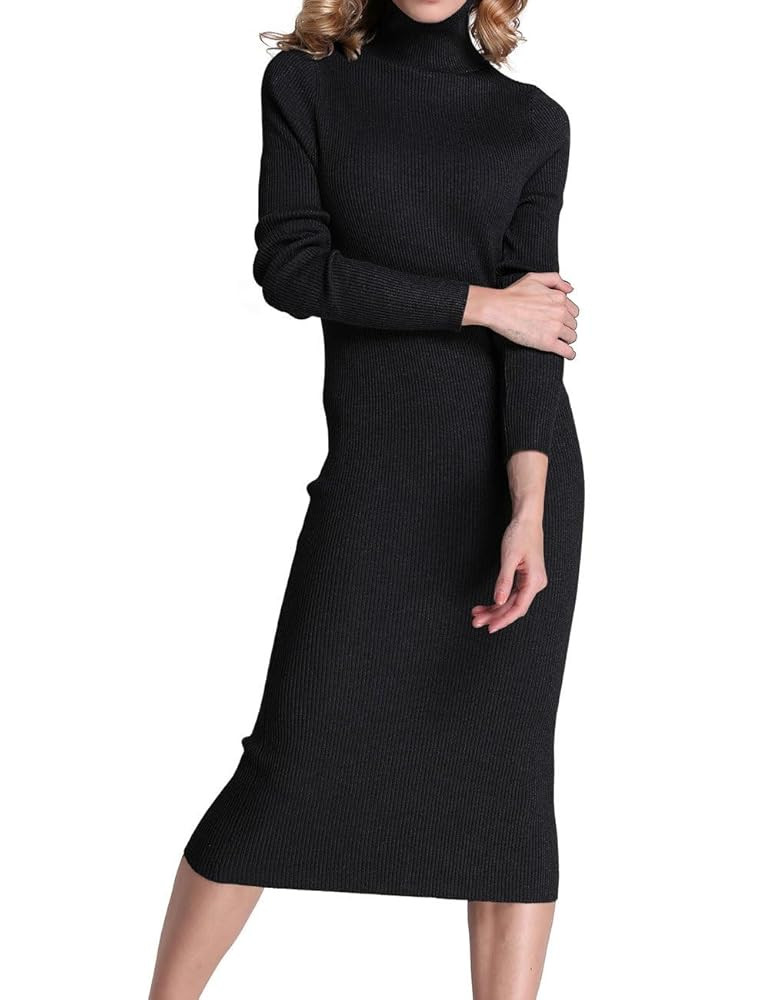 Rocorose Women's Turtleneck Ribbed Elbow Long Sleeve Knit Sweater Dress | Amazon (US)