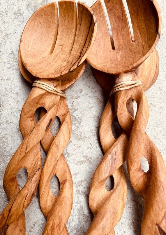 Natural Handmade Kitchen Salad Spoon - Olive Wood Pattern Handle - Valentines Christmas Anniversa... | Etsy (US)