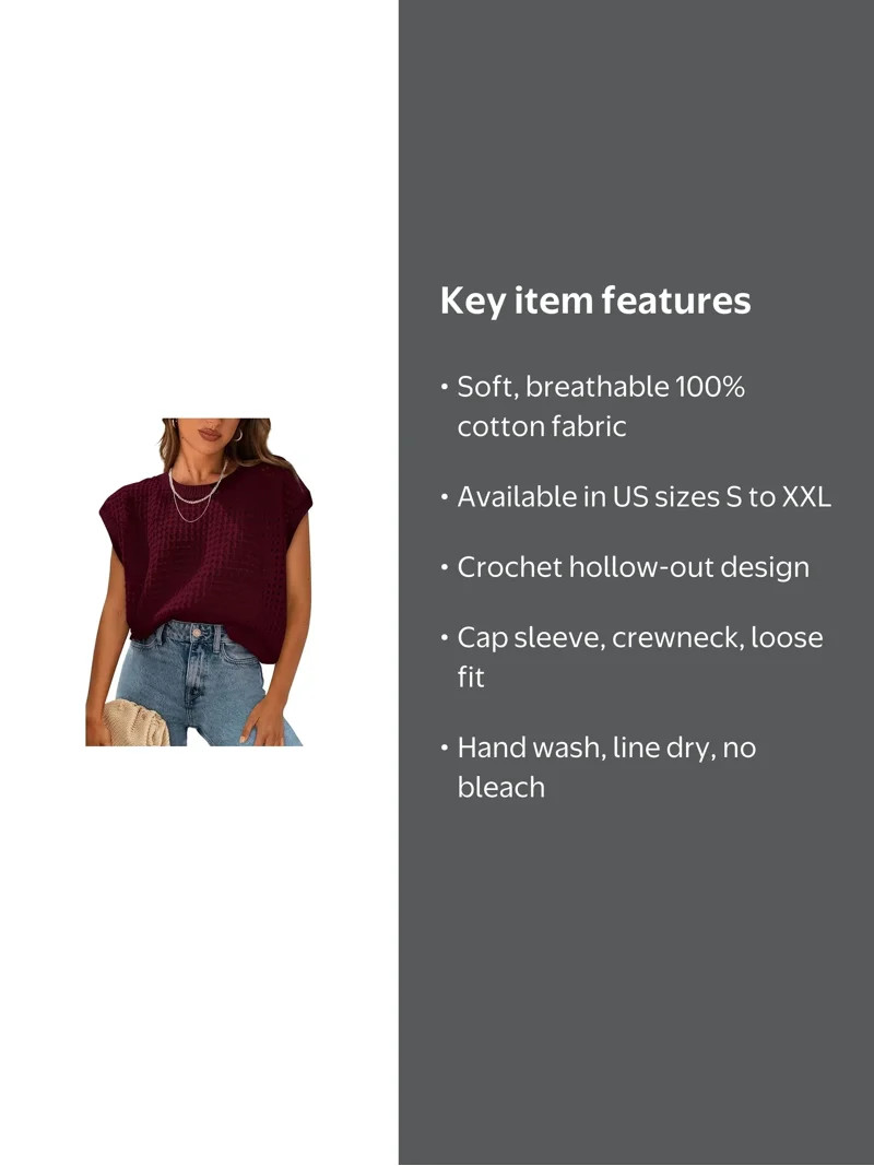 PRETTYGARDEN Womens Spring Tops Summer Shirts Crochet Cap Sleeve Sweater Pullover Cute Crew Neck ... | Walmart (US)