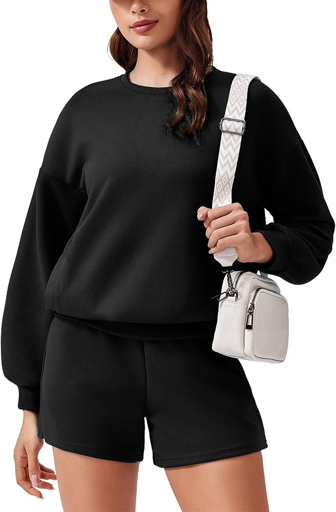 PINSPARK Two Piece Sets for Women 2024 Fall Outfits Sweatsuit 4 Pockets Sweat Short Sets Casual M... | Amazon (US)