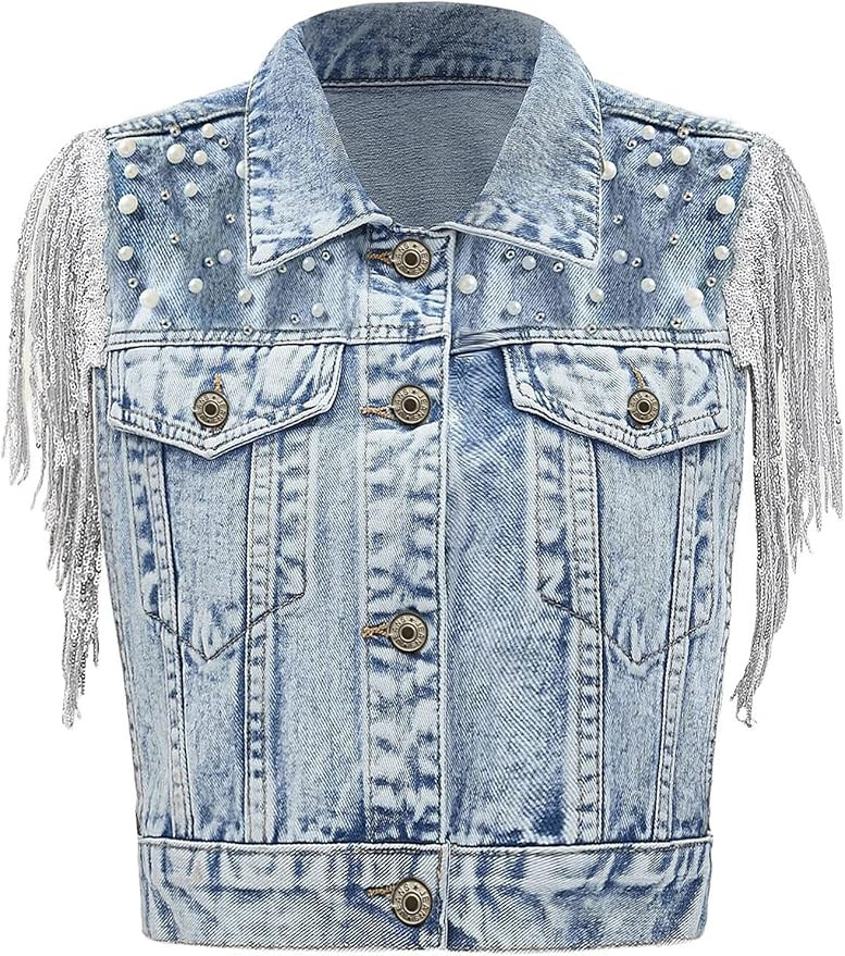 Denim Vest Jean Vest Western Cowgirl | Amazon (US)