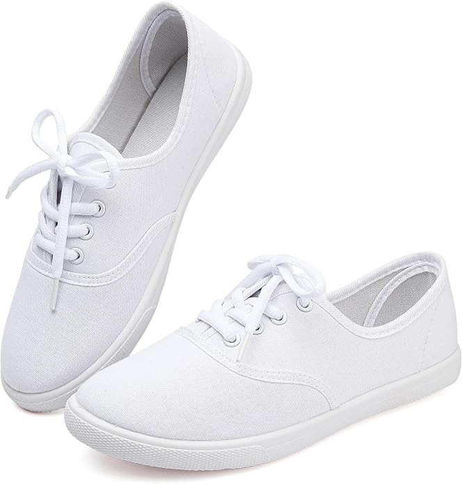 Womens White Canvas Sneakers | Womens White Canvas Sneakers Lightweight Lace Up Fashion Shoes Low... | Amazon (US)