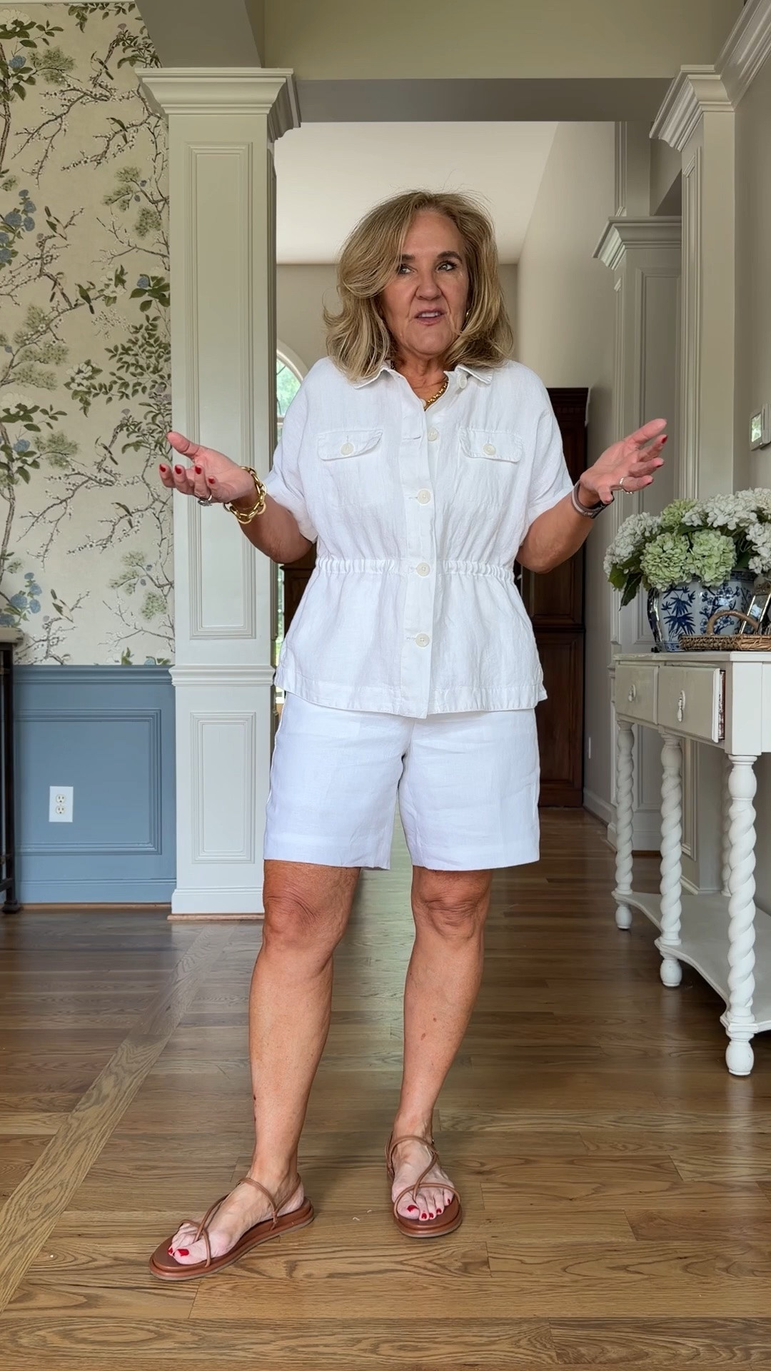 Jacket medium petite 
Shorts 8 petite they are lined 

This white linen matching set is my definition of easy summer dressing 🤍 The lightweight fabric keeps it cool and comfortable while still looking polished and put together.

 #LTKootd #LTKOver40 #LTKSaleAlert