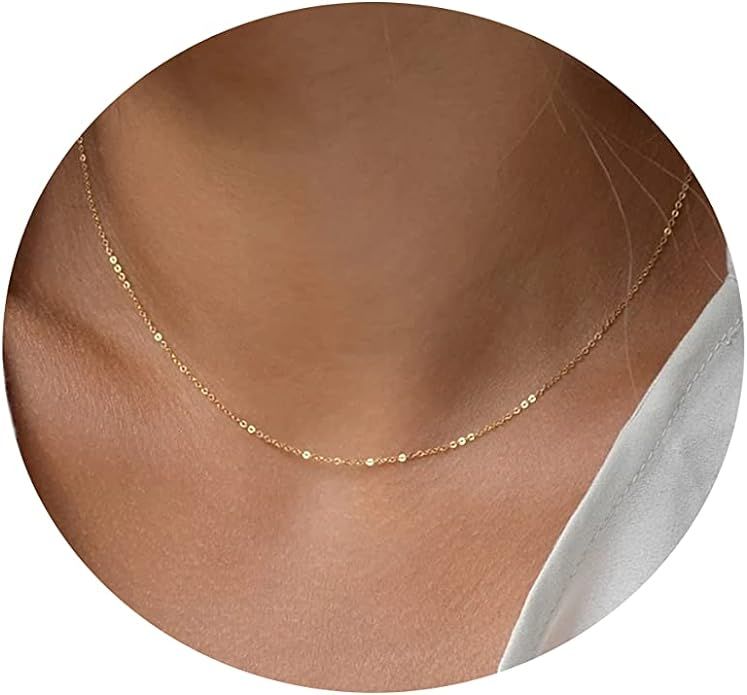 Dainty Chain Necklace for Women 18K Gold Plated Coin Disc Choker Necklaces Simple Satellite Beade... | Amazon (US)