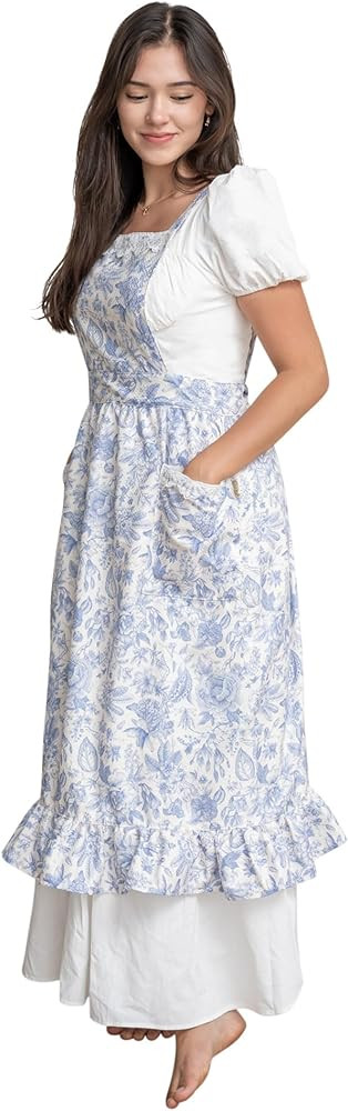 Elegant Floral Apron for Women - Lightweight Cotton Linen Blend, Adjustable Straps, Feminine Lace... | Amazon (US)
