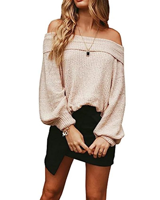 Imily Bela Womens Oversized Off Shoulder Sweater Casual Batwing Sleeve Blouse Jumper | Amazon (US)