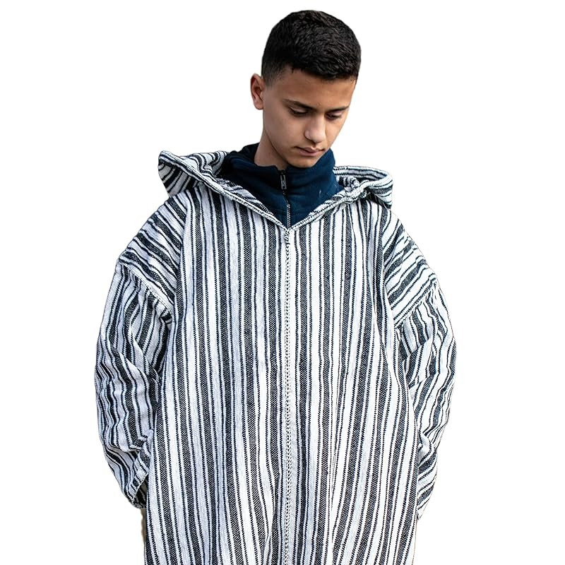 HibArt -Striped Djellaba, Sweater Coat, Hoodie Caftan from wool, Handmade boho Clothing, Wool rob... | Amazon (US)