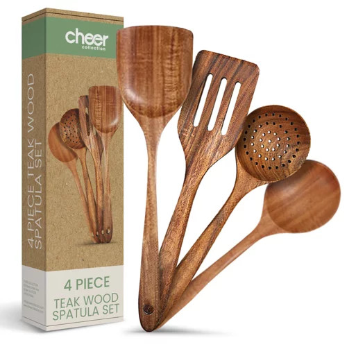 Cheer Collection Premium Teak Wood Spatula Set – Handcrafted 4-Piece Kitchen Utensil Set | Target