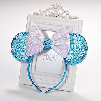 Eisyaa Snowflake Mouse Ears Bow Headbands, Sequin Frozen Elsa Minnie Ears Headband Princess Elsa ... | Amazon (US)