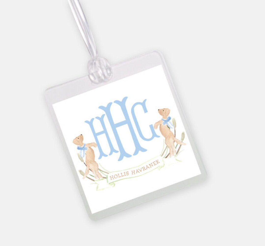 Watercolor Puppy Crest Luggage Tag // boy // lab // monogram // diaper bag // school // personali... | Etsy (US)