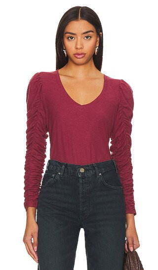Renee Shirred Sleeve V-neck Top in Curtain Call | Revolve Clothing (Global)